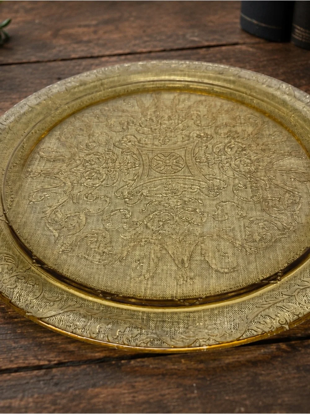 Vintage Federal Madrid Amber Depression Glass 11” Serving Platter